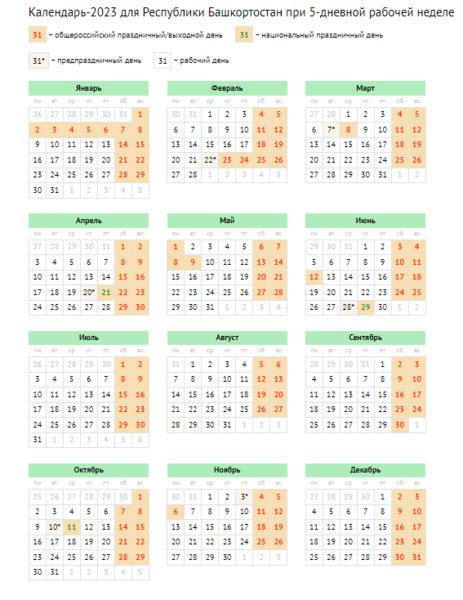 производственный календарь башкортостан 2023